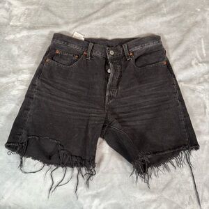 Levis 501 Denim Cutoff Shorts Womens 27 (Fits 30) 6” Button Fly Faded Black